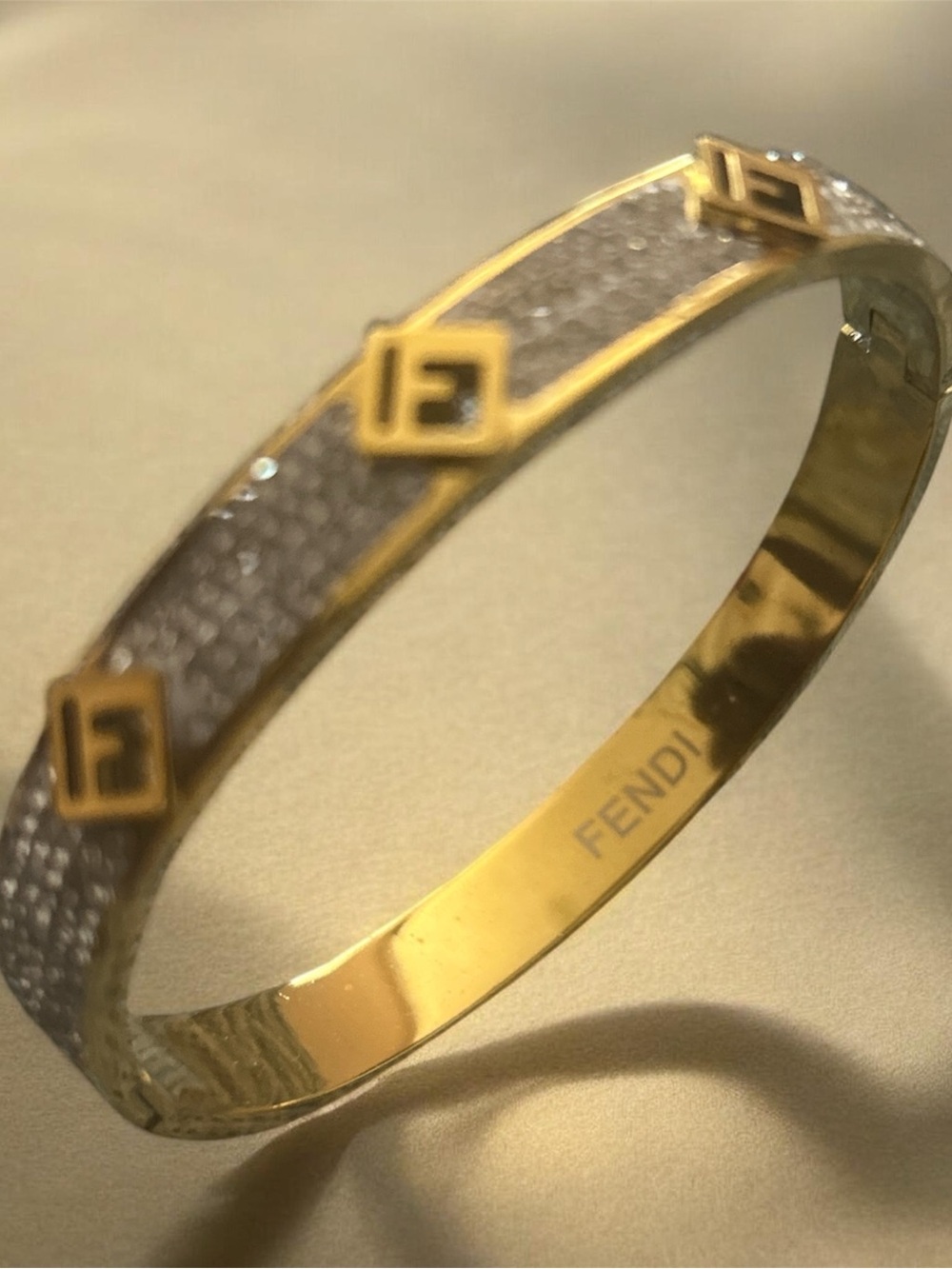 Two-Tone Gold and Silver Logo Bangle Bracelet